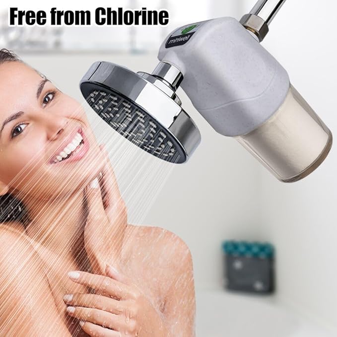 Miniwell Shower Filter System - Purify Water, Reduce Hard Water and Chlorine, Soften Skin and Hair | Bathroom Filter for Contaminants (White)