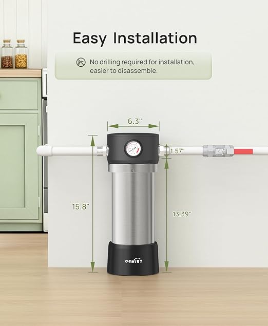 Whole House Water Filter, Stainless Steel Housing Home Pre-Filtration with Pressure Gauge for Well or City Water, 1" or 3/4" NPT Port, 1 Filter