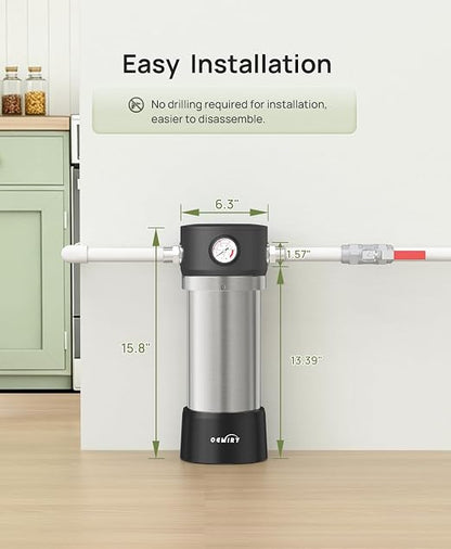 Whole House Water Filter, Stainless Steel Housing Home Pre-Filtration with Pressure Gauge for Well or City Water, 1" or 3/4" NPT Port, 1 Filter