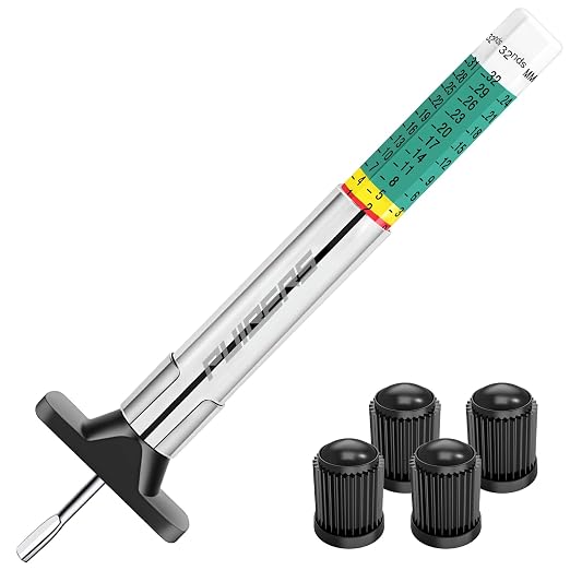 Professional Tire Tread Depth Gauge (1/32" & 25mm) - 6 Sided Color Coded Tire Measurement Tool with Dual Scale,Heavy-Duty Tread Depth Checker for Cars, Trucks & Motorcycles