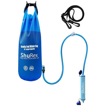 6L Gravity Fed Water Filtration System with Adjustable Tree Strap | 1.5 Gal Large Gravity Bag with Filter Straw, Water Purifier Survival for Travel, Backpacking, and Emergency Preparedness (6L)