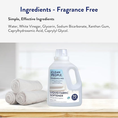 The Clean People Liquid Fabric Softener - Softens & Removes Static Cling - Vegan (50 Fl Oz, Fragrance Free)