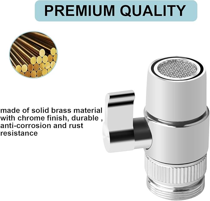 2 PACK Countertop Water Filter Diverter Valve with Barb Connector, Faucet Diverter Adapter for 6mm, 8mm, 9.5mm Tubing or Hose, Compatible with Standard Kitchen Faucets(9.5mm Barb)