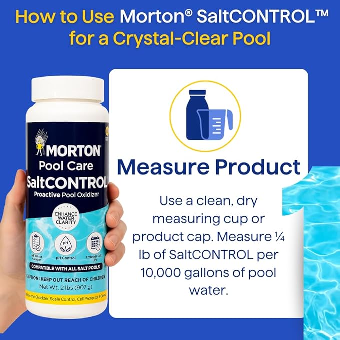 Morton SaltCONTROL | 5-in-1 Pool Enhancer for pH Balance, Scale Prevention & Water Clarity | Compatible with All Pool Types | Weekly Use | 32oz