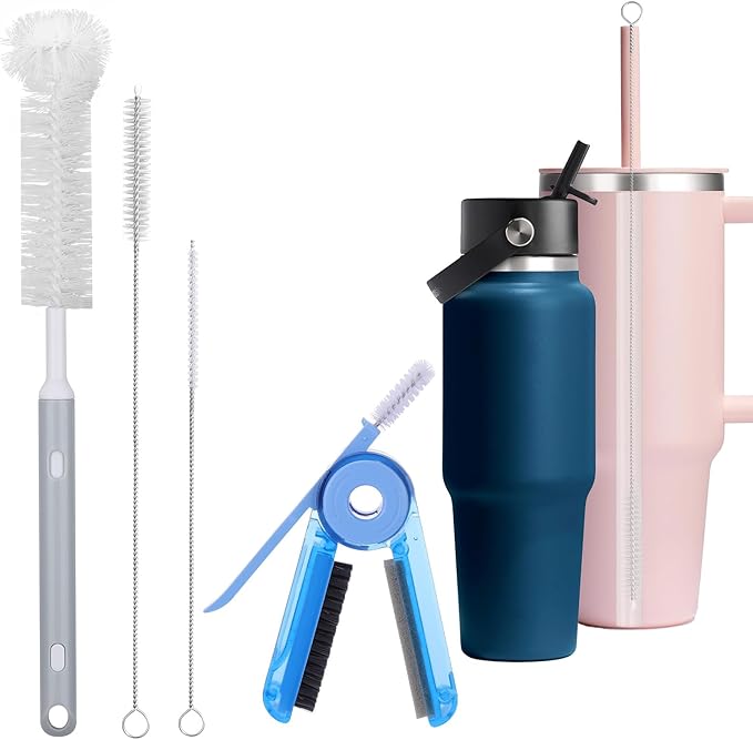 XANGNIER 4 PCS Water Bottle Cleaner Brush Kit for Hydroflask,Wide Straw Lid Brushes,Multifunctional Bottle Brush and Long Handle Scrubbing Bottles Brush for Hydro Flask 16/24/32/40 oz Cups Accessories