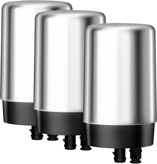 AQUA CREST 7027S Faucet Water Filter, Replacement for Brita® Filter, Brita® 36311 On Tap Water Filtration System, FR-200, FF-100, 100 Gallons, Chrome, 3 Pack