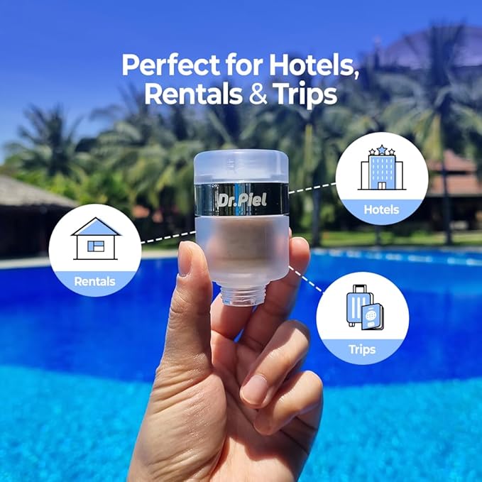 Dr.Piel Superior Travel Shower Filter – Ultra-Compact & Lightweight Portable Shower Filter, NSF Certified, Advanced Filtration for Travel & Hotel Use