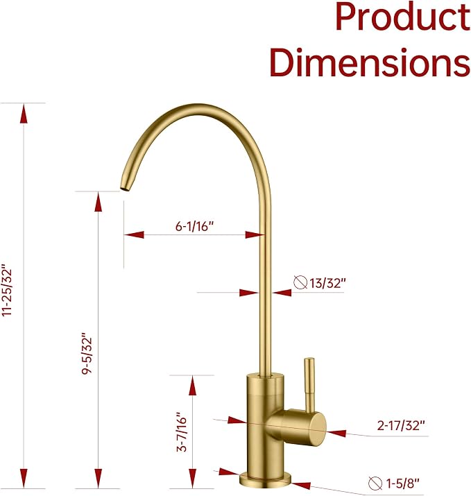SUMERAIN Kitchen Water Filter Faucet NSF Certification 100% Lead-Free | Brushed Gold, SUS304 Stainless Steel, Drinking Water Faucet for Kitchen Sink, for Reverse Osmosis or Water Filtration System