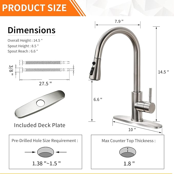 Brushed Nickel Kitchen Faucets with Pull Down Sprayer Kitchen Sink Faucet with Pull Out Sprayer Single Hole Deck Mount Single Handle Stainless Steel Grifos De Cocina 866068SN
