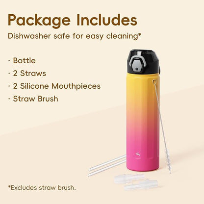 Konokyo FLOWPLAY 18oz Locking Push-Button Water Bottle with Silicone Spout,Leak-Proof,18/8 Stainless Steel Double-Wall Vacuum Insulated for Sports and Travel,BPA-Free,Rainbow