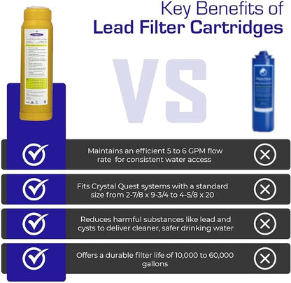 Crystal Quest Lead Water Filter Cartridge – Advanced Lead & Cyst Filtration, Durable PP Build, Steady Flow, Easy Installation, Long-Lasting Use, Fit for Crystal Quest Systems - 2-7/8" x 20"