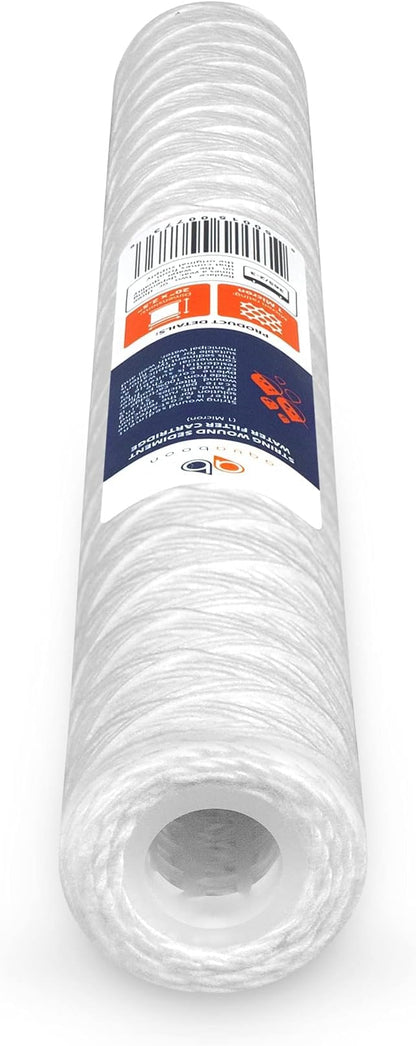 Aquaboon 1 Micron 20" x 2.5" String Wound Water Filter Cartridge - Whole House Water Filter Replacement for Well Water Matches SWC-25-2005, 4-Pack