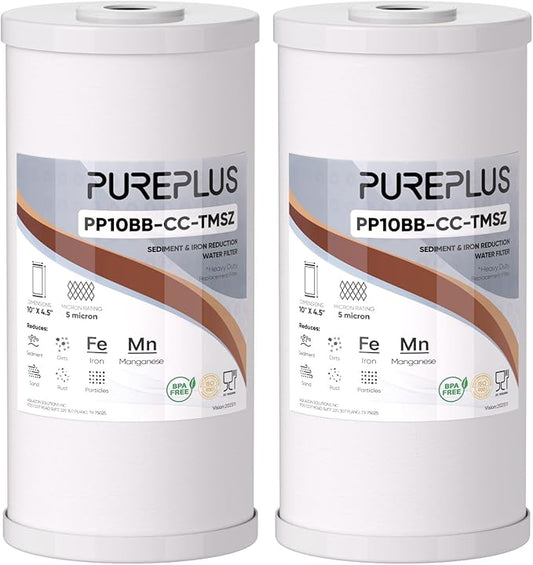 PUREPLUS 5 Micron 10" x 4.5" Whole House PP Sediment Resin Composite Water Softener Filter Cartridge for GE FXHTC,GXWH40L,GXWH35F,GNWH38S,Culligan RFC-BBSA,WRC25HD,Pentek RFC-BB,2Pack