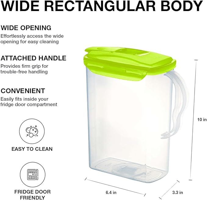 LocknLock Aqua Fridge Door Water Jug | Clear Pitcher | BPA Free Plastic Pitcher with Lid | 3 Quart Pitcher with Lid for Water, Juice, Tea & More Beverages, Green