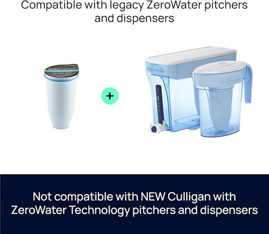 ZeroWater Official Replacement Filter - 5-Stage 0 TDS Filter Replacement - System IAPMO Certified to Reduce Lead, Chromium, and PFOA/PFOS, 2-Pack