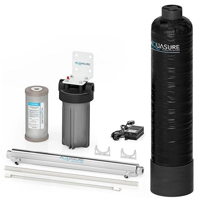 Aquasure Serene Lite Whole House Salt-Free Water Conditioning Descaler System with Triple Purpose Pre-Treatment Filter (650,000 Gallons Salt-Free System with UV)