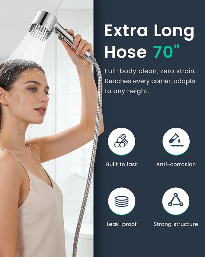 Ion Drops Filtered Shower Head with Handheld with 4PCS Filters, High Pressure 4 Spray Modes Showerhead with Filters, Water Softener Filters for Hard Water, IonDrops 70" Hose (Chrome)
