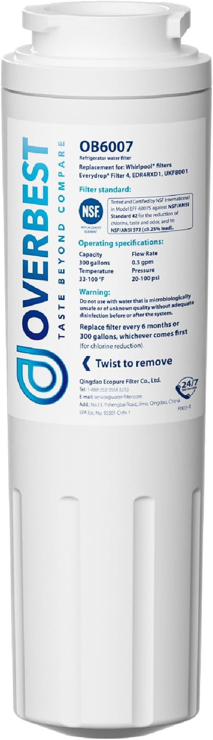 Overbest UKF8001 Replacement for EveryDrop by Whirlpool Refrigerator Water Filter 4, EDR4RXD1