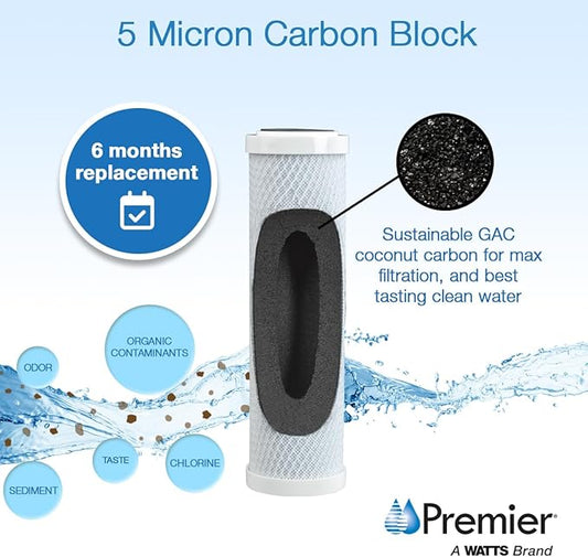 Flow-Pur 10 IN, 5 Micron Carbon Block Filter for Use with System POE12GHGACB, Reduce Bad Taste and Odor, Optimize Water Purification, Improve Liquid Quality for Consumption