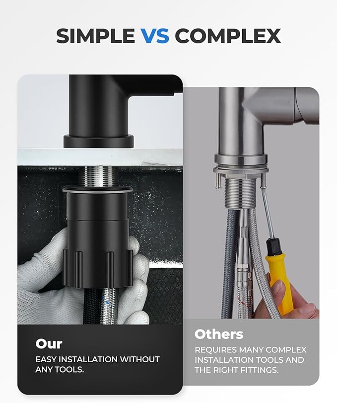 WEWE Kitchen Faucets with Pull Down Sprayer, Stainless Steel Single Handle 1 Hole for Family Kitchen Commercial Camper Laundry Rv Bar, Matte Black