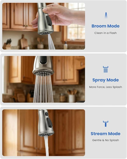 APPASO Touchless Kitchen Faucet with Soap Dispenser and Pull Down Sprayer | Brushed Nickel S304 Stainless Steel cUPC Lead-Free Hoses Hands-Free Motion Sensor Faucets 3 Modes for Farmhouse RV Sink