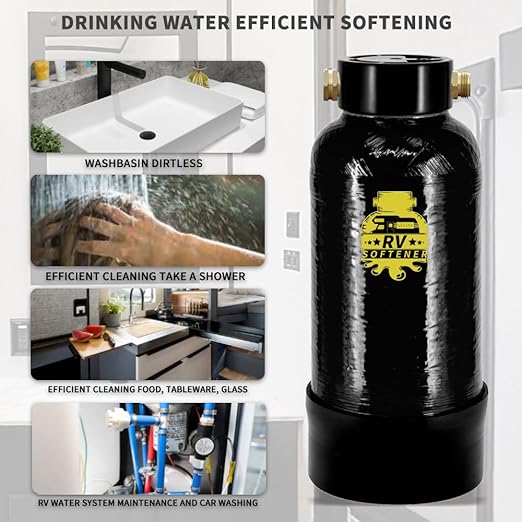 Filterelated RV Water Softener -16000 Grain Portable Water Softener with 3/4 "Brass Fitting and Custom Hose, Softened Hard Water Filter System for RV,Boats,Mobile Car Washes,Pressure Washes