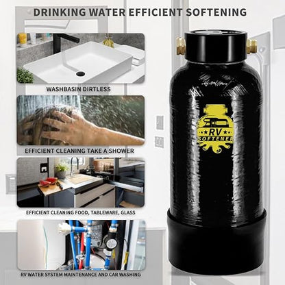 Filterelated RV Water Softener -16000 Grain Portable Water Softener with 3/4 "Brass Fitting and Custom Hose, Softened Hard Water Filter System for RV,Boats,Mobile Car Washes,Pressure Washes