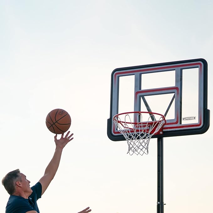 Lifetime Portable Basketball Hoop, Adjustable Height 7.5-10 Ft, 44 Inch Shatterproof Fusion Backboard, Base with Wheels