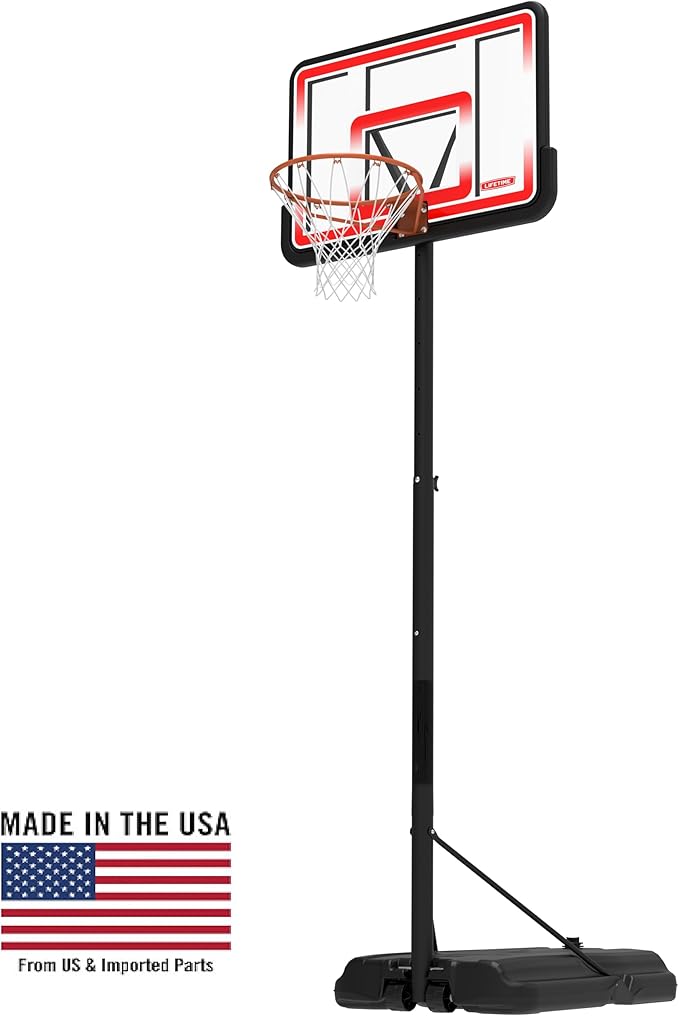 Lifetime Portable Basketball Hoop, Adjustable Height 7.5-10 Ft, 44 Inch Shatterproof Fusion Backboard, Base with Wheels