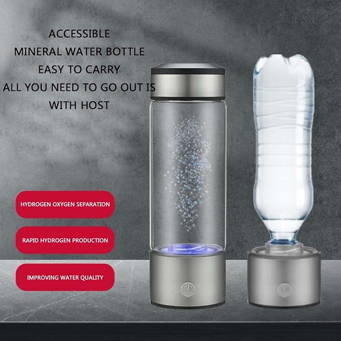 Hydrogen Water Bottle Generator,Portable Hydrogen Water Ionizer Machine, Hydrogen Water Pitcher with New PEM/SPE Technology,Hydrogen Rich Water Glass Health Cup for Home Travel(420ML)