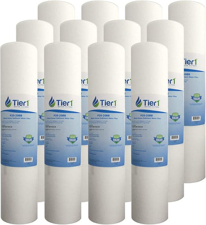 Tier1 20 Micron 20x4.5 Water Filter | Spun Wound Polypropylene Whole House Water Filter Cartridge | Replacement for Pentek DGD-7525-20,155356-43, P20-20BB | 4.5 x 20 Sediment Water Filter (12-Pack)
