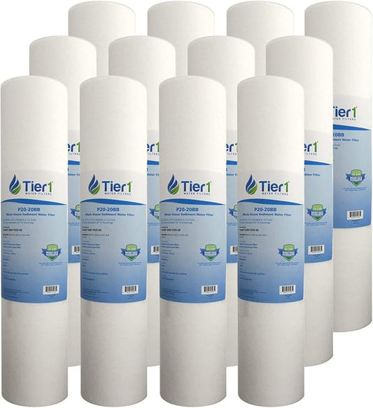 Tier1 20 Micron 20x4.5 Water Filter | Spun Wound Polypropylene Whole House Water Filter Cartridge | Replacement for Pentek DGD-7525-20,155356-43, P20-20BB | 4.5 x 20 Sediment Water Filter (12-Pack)