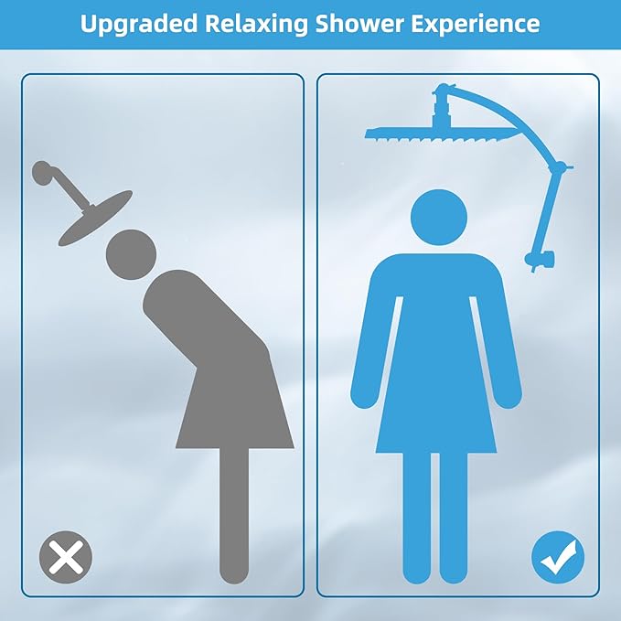 Hibbent All Metal Rain Filtered Shower Head, 12'' High Pressure Rainfall Showerhead with 16" Shower Extension Arm, 20 Stage Shower Filter, Solid Brass Adjustable Shower Arm Extender, Brushed Nickel