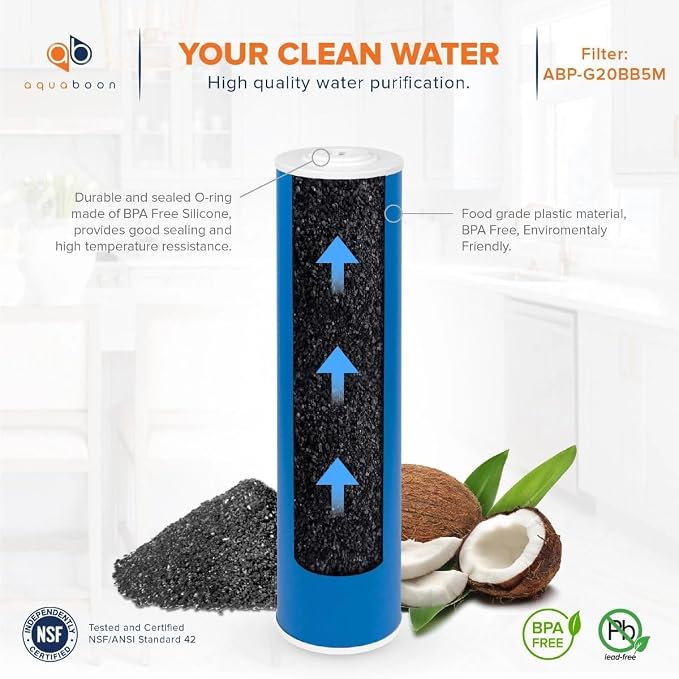 Aquaboon 5 Micron 20 x 4.5 Whole House Water Filter Replacement Cartridge Grabular Activated Carbon (GAG) for 1-Stage Water Filtration System 1 Pack