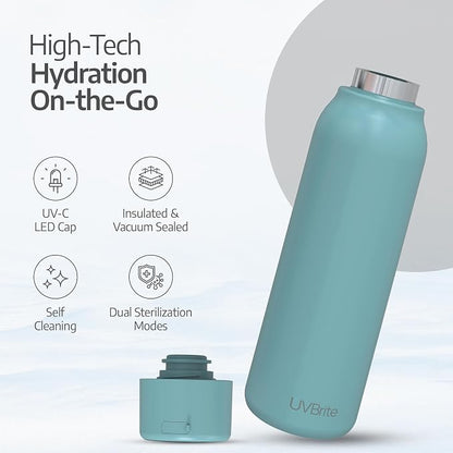 UVBRITE Go Self-Cleaning UV Water Bottle - 6 Bottles 18.6 oz Insulated Stainless-Steel Rechargeable Reusable Bottle Push Button Sterilization Travel Friendly