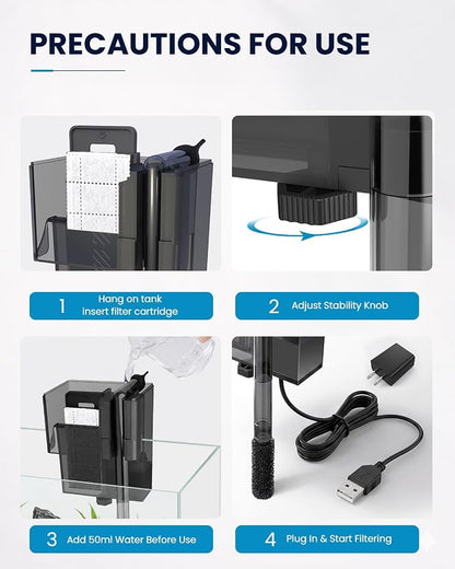 Small Fish Tank Filter | Hang on Back Filter up to 5 Gallon Nano Aquarium Adjustable Flow for Betta Shrimp Tank