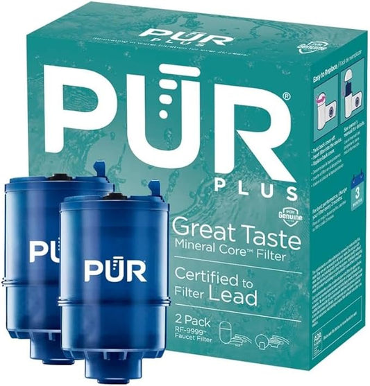 PUR PLUS Faucet Mount Replacement Filter 2-Pack, Genuine PUR Filter, 3-in-1 Powerful, Natural Mineral Filtration, Lead Removal, 6-Month Value, Blue (RF99992)