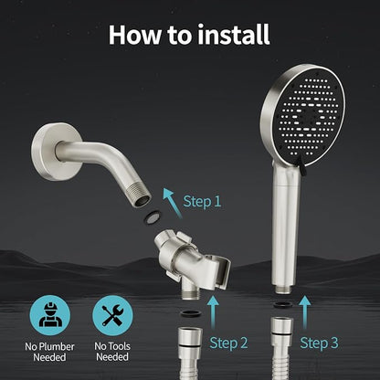 SR SUN RISE NSF Certified Filtered Shower Head with Handheld for Hard Water to Remove Chlorine High Pressure 9-Spray Setting (with Power Wash) Anti-Clog Nozzles (4 Filters, Brushed Nickel)