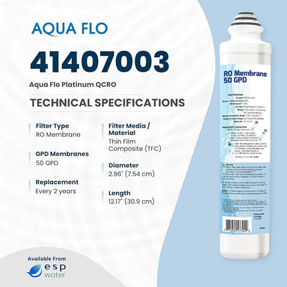 Aqua Flo 41407003 Quick Change 50 GPD TFC RO Membrane – For Aqua Flo Platinum QCRO 4-Stage Reverse Osmosis System – Reduces TDS, Enhances Taste – Easy Twist & Lock Installation