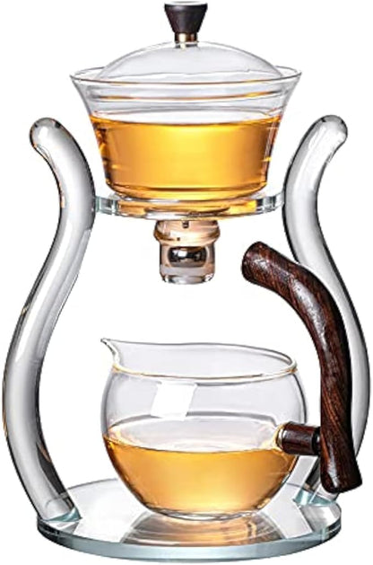 RORA Glass Teapot Set Semi Automatic Drip Rotating with Infuser Lazy Kungfu Tea pot Set (Glass)