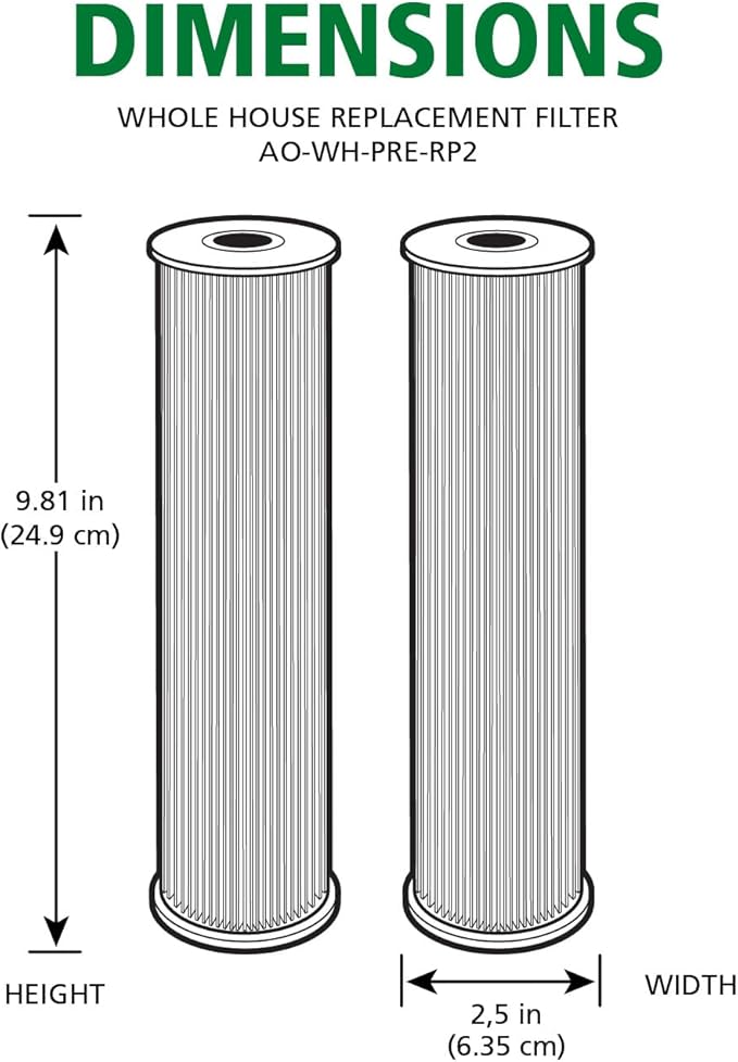 AO Smith 2.5"x10" 20 Micron Sediment Water Filter Replacement Cartridge - 2 Pack - For Whole House Filtration Systems - AO-WH-PRE-RP2