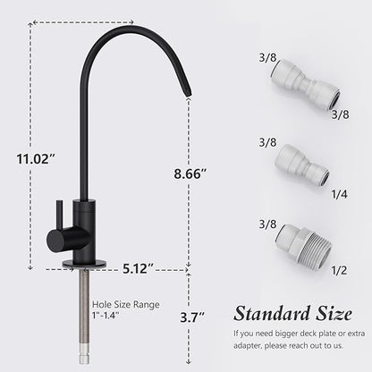 GIMILI Matte Black Drinking Water Faucet for Kitchen Sink, Kitchen Water Filter Faucet Stainless Steel for Reverse Osmosis or Water Filtration System Beverage Non-Air Gap RO Faucet