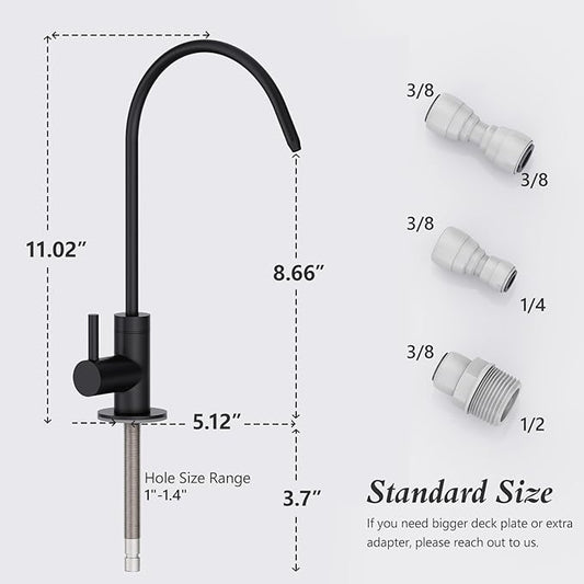 GIMILI Matte Black Drinking Water Faucet for Kitchen Sink, Kitchen Water Filter Faucet Stainless Steel for Reverse Osmosis or Water Filtration System Beverage Non-Air Gap RO Faucet