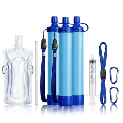Water Filter, Lightweight Portable Water Filter Straw (3) | Emergency Survival Filtration System, Personal Water Purifier, Includes 480ml Reservoir & Tube, for Hiking, Camping, Travel