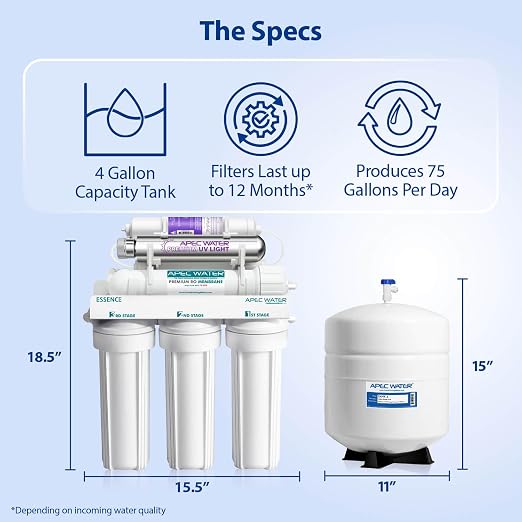 APEC Water WQA Certified 7-Stage Reverse Osmosis Drinking Water Filter System with Alkaline Mineral pH+ Remineralization and UV Water Filter, Ultra Safe Removes 1K+ Impurities, Brushed Nickel, 75 GPD