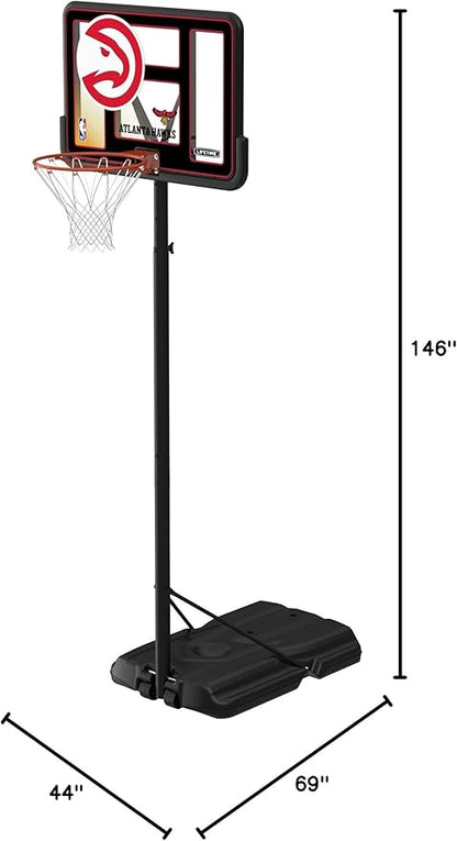 Lifetime NBA Atlanta Hawks Portable Basketball Hoop, Adjustable Height 7.5-10 Ft, 44 Inch Shatterproof Fusion Backboard, Base with Wheels