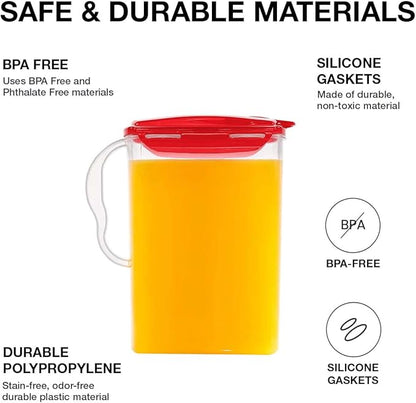 LocknLock Aqua Fridge Door Water Jug | Clear Pitcher | BPA Free Plastic Pitcher with Lid | 3 Quart Pitcher with Lid for Water, Juice, Tea & More Beverages, Red