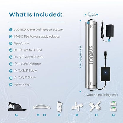 UV Water Filter - LED UV Water Purifier for Under Sink, Reduce up to 99.999% Bacteria, Maintenance-Free for Reverse Osmosis System with Instant Flow Sensor, Mercury-Free, 1GPM