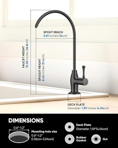 WEWE Vintage Drinking Water Faucet, Lead-Free Stainless Steel Kitchen Water Filter Faucet for Reverse Osmosis System, Non-Air Gap RO Beverage Faucet, Oil Rubbed Bronze