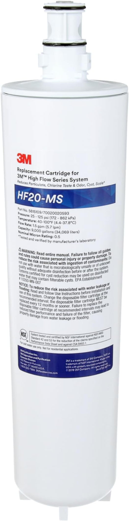 3M High Flow Series Filter Cartridge HF20-MS | For BREW120-MS System, Reduces Sediment, Chlorine Taste & Odor, Cyst, Scale, Microplastics